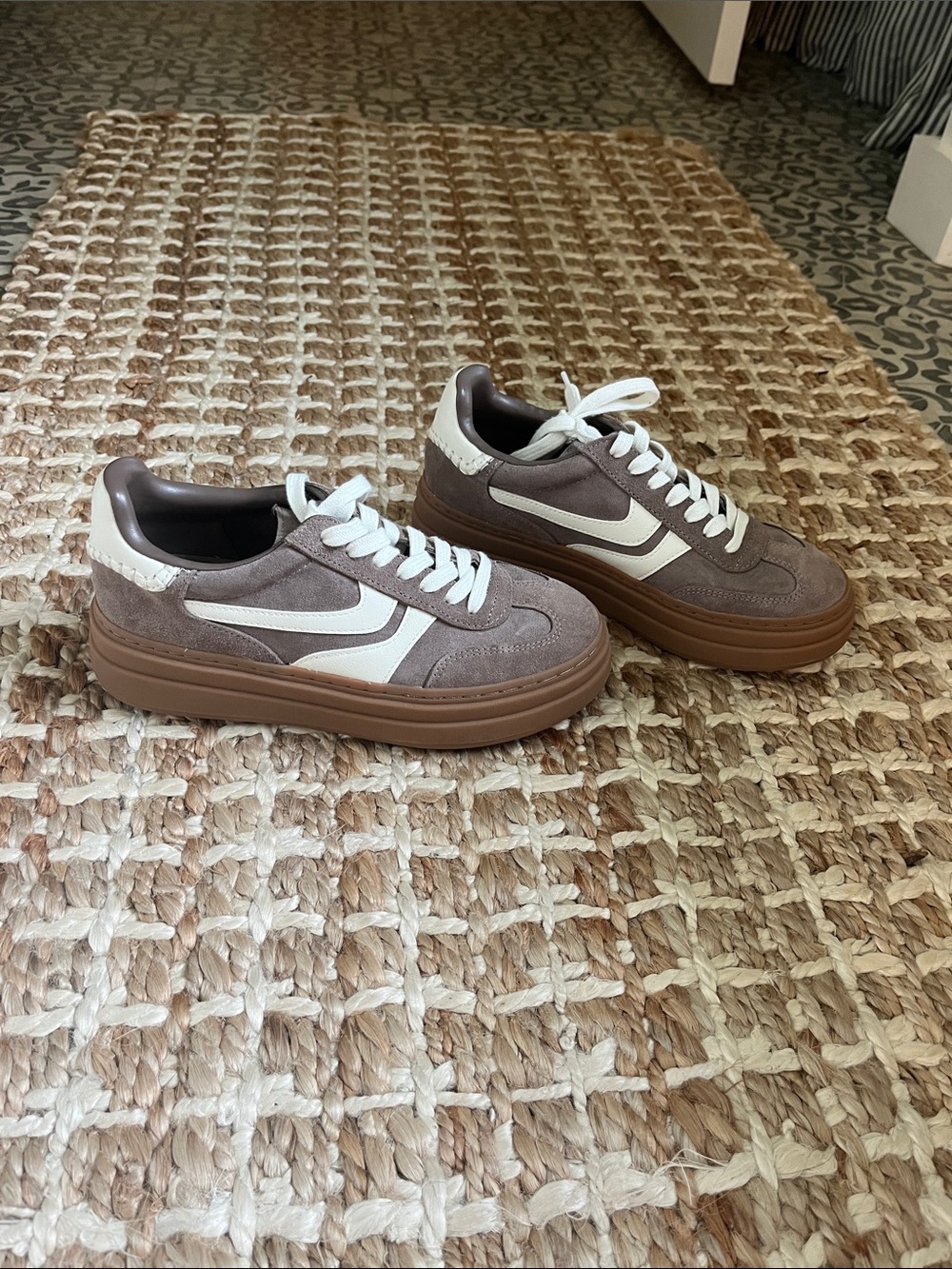 Steve Madden Taupe Suede Low-Top Sneakers with White Accents